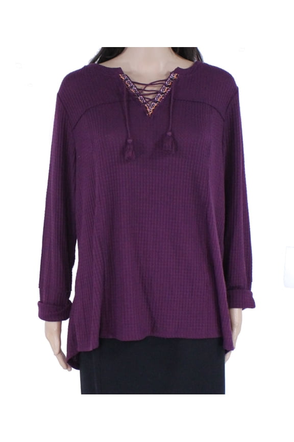 Style & Co Plus Size Lace Up Thermal Top Purple 3X