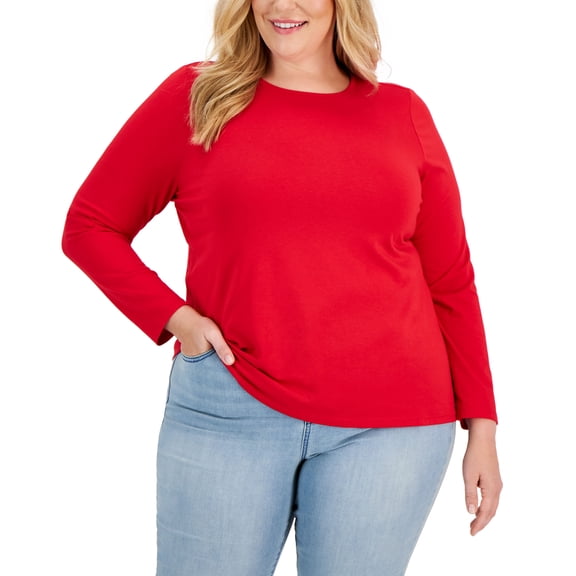 Style & Co Plus Size Long Sleeve T-Shirt Fire 2X