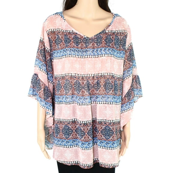 Style & Co Plus Size Medallion Print Pintucked Top Pink 3X