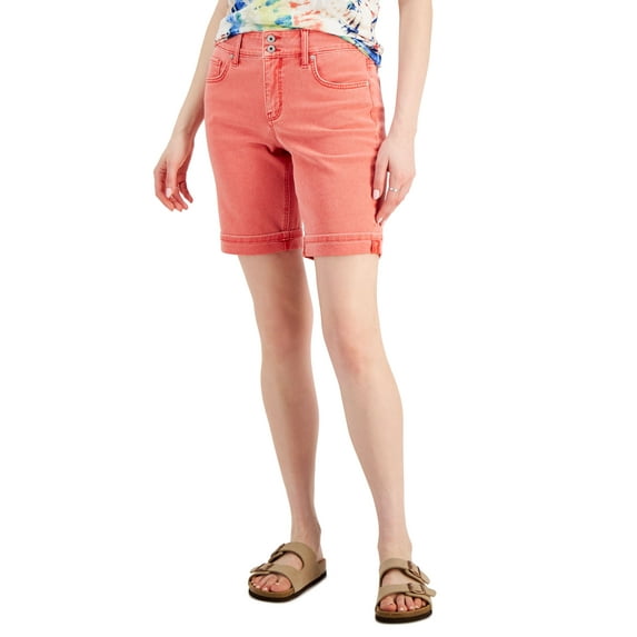 Style & Co Plus Size Mid Rise Double Button Bermuda Shorts Loving Red 20W