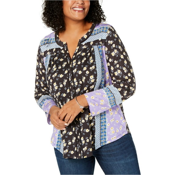 Style & Co Plus Size Mixed Floral Print Top Patchwork 2X