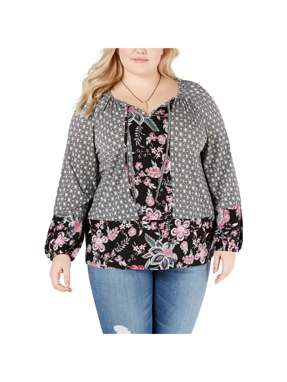 Style & Co Plus Size Mixed Print Bishop Sleeve Top Multi 3X
