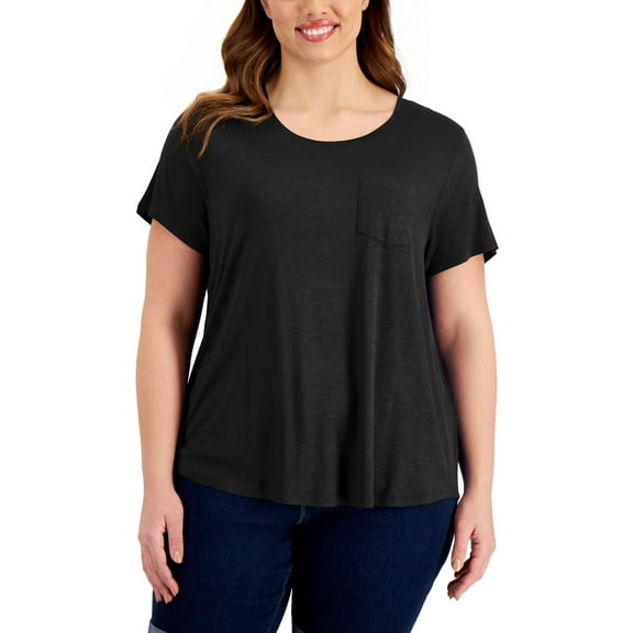 Style & Co Plus Size One Pocket T-Shirt Deep Black 2X