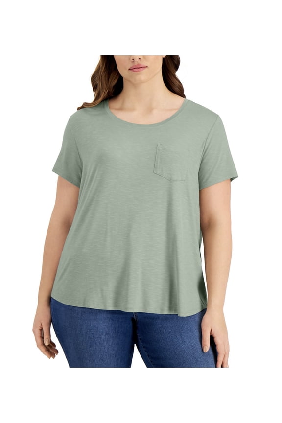 Style & Co Plus Size One Pocket T-Shirt Smokey Sage 3X