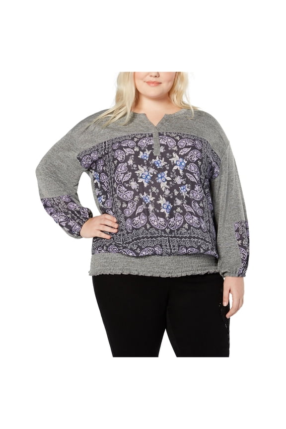 Style & Co Plus Size Paisley Print Peasant Top Medium Purple 2X