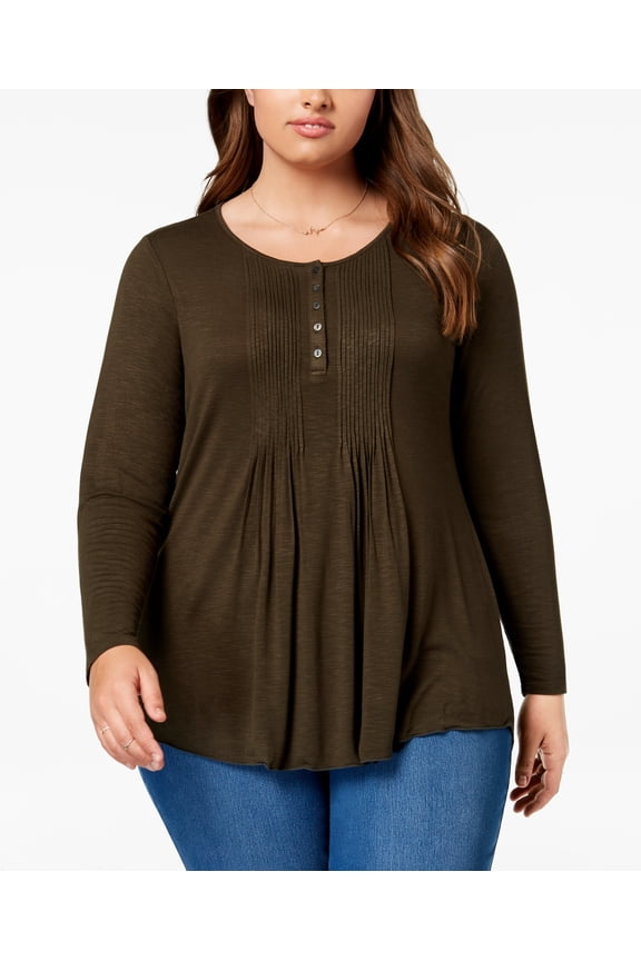 Style & Co Plus Size Pintuck Top Evening Olive 3X