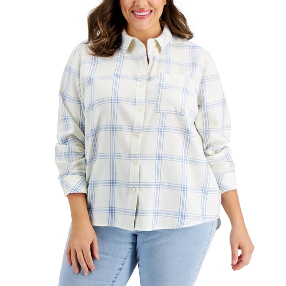 Style & Co Plus Size Plaid Cotton Shirt Aventurine 0X