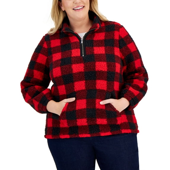 Style & Co Plus Size Plaid Sherpa Sweatshirt Fire Buffalo 2X