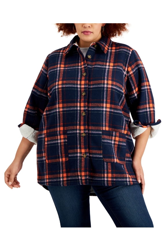 Style & Co Plus Size Plaid Shirt Jacket Blue Plaid 2X