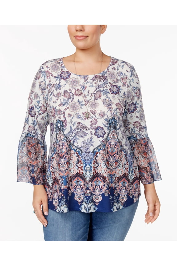 Style & Co Plus Size Printed Bell Sleeve Top Ethereal Allure 1X