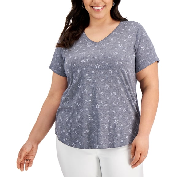 Style & Co Plus Size Printed Burnout T-Shirt Stars Blue 0X