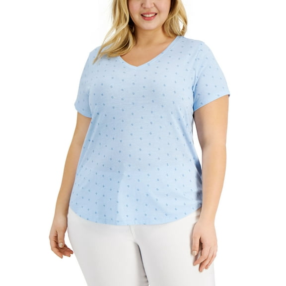 Style & Co Plus Size Printed Burnout V Neck Top Cr Micro Paisley 4X