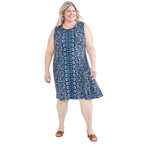 Plus Size Printed Flip-Flop Dress Runway Blue 3X
