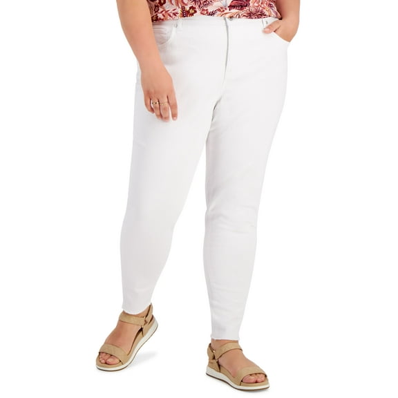 Style & Co Plus Size Printed High Rise Skinny Ankle Jeans Bright White 18W