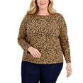 thumbnail image 1 of Style & Co Plus Size Printed Long Sleeve T-Shirt Toffee Leopard 2X, 1 of 1