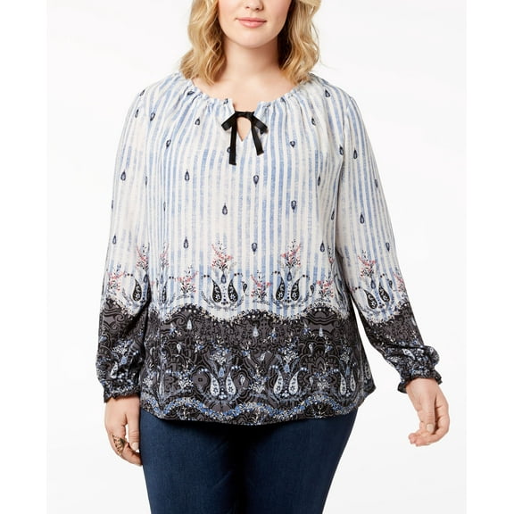 Style & Co Plus Size Printed Peasant Top Spring Sanctuary 3X