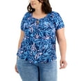 thumbnail image 1 of Style & Co Plus Size Printed Puff Sleeve Top Palm Escape Blue 3X, 1 of 1