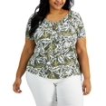 thumbnail image 1 of Style & Co Plus Size Printed Puff Sleeve Top Palm Escape Moss 2X, 1 of 1