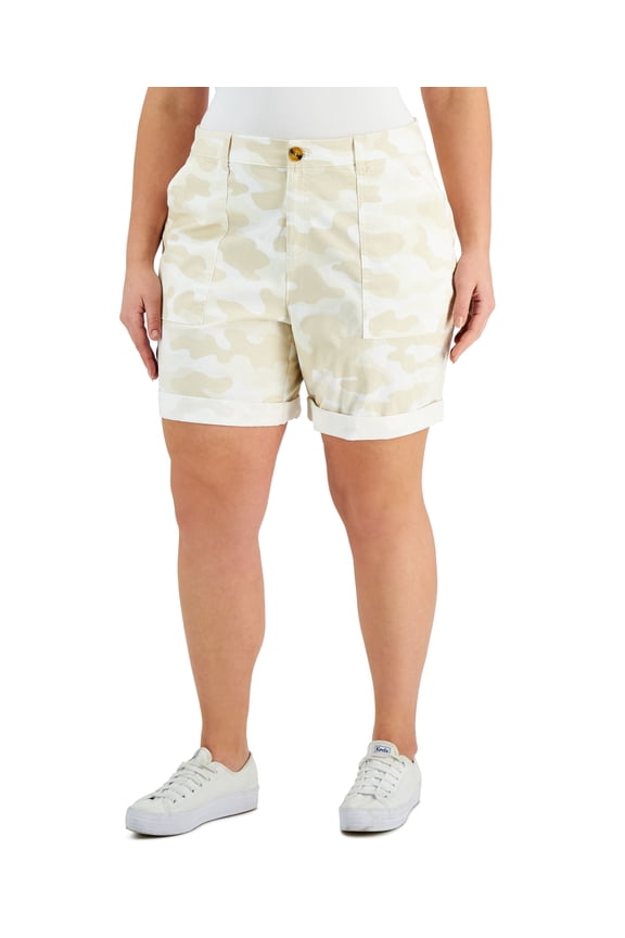 Style & Co Plus Size Printed Roll Cuff Bermuda Shorts Camo Layer 16W