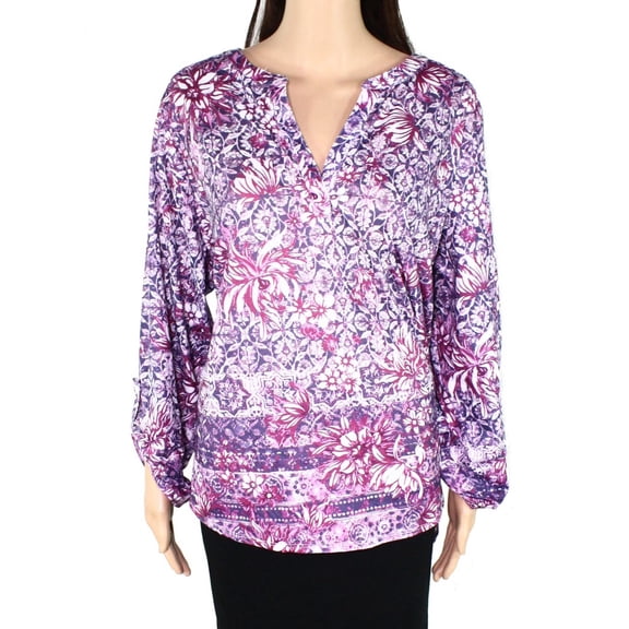 Style & Co Plus Size Printed Split Neck Top Garden Mixup 0X