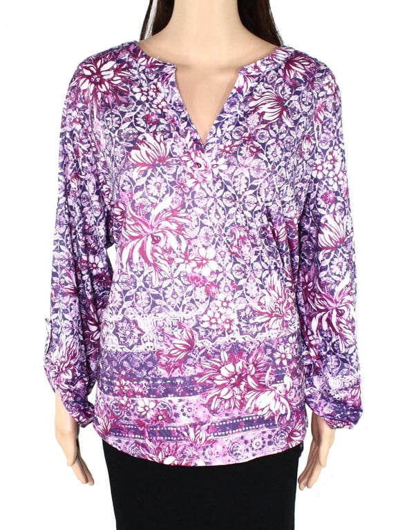 Style & Co Plus Size Printed Split Neck Top Garden Mixup 0X
