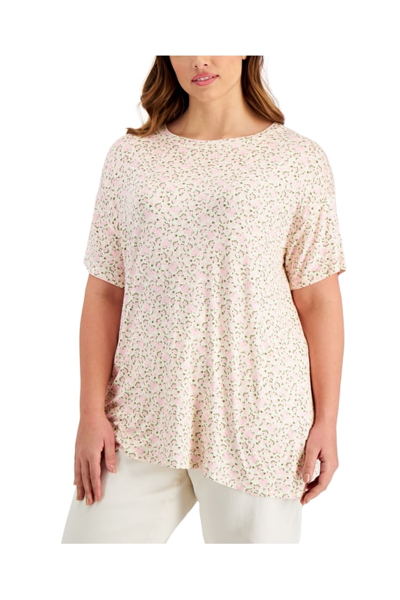 Style & Co Plus Size Printed Top Pink Ditsy 4X
