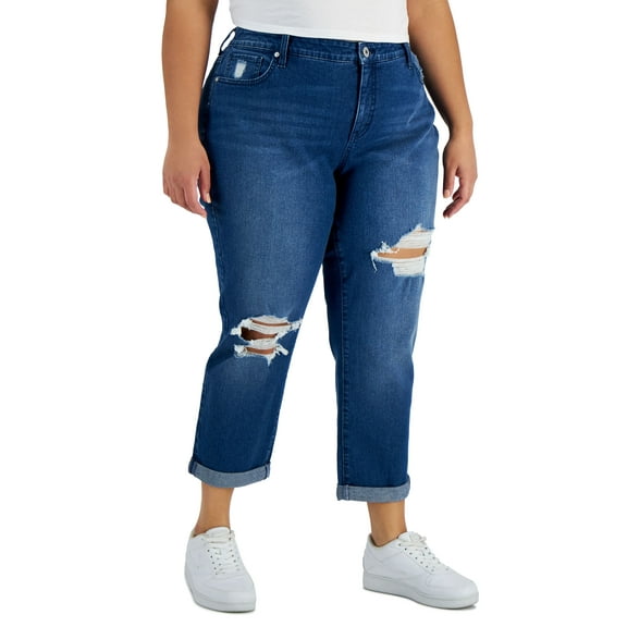 Style & Co Plus Size Ripped Boyfriend Jeans Ranger 16W