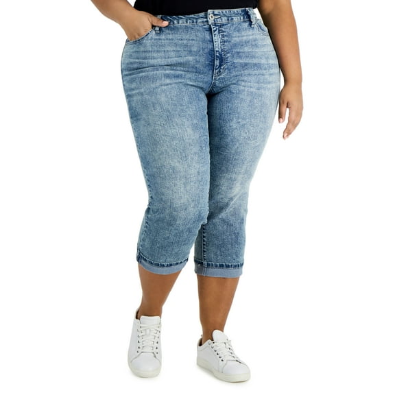 Style & Co Plus Size Roll Cuff Capri Pants Drama Queen 20W