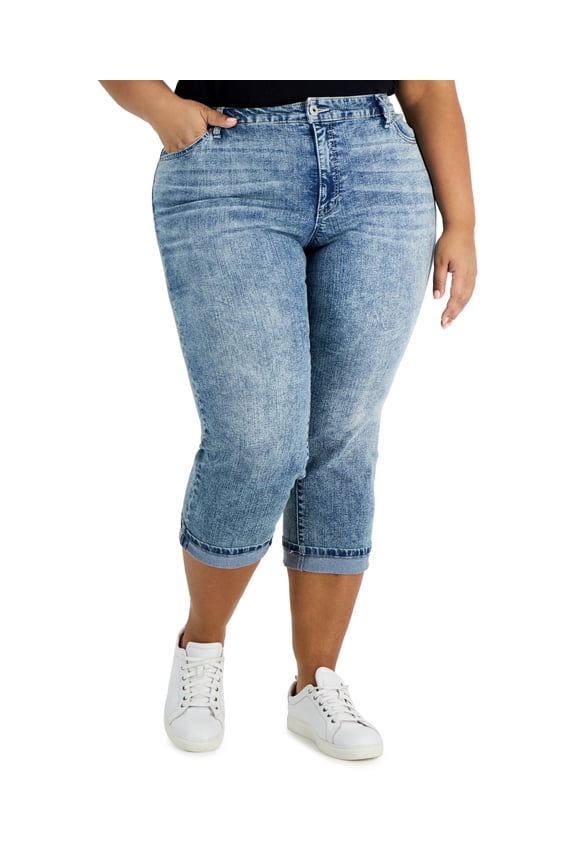 Style & Co Plus Size Roll Cuff Capri Pants Drama Queen 20W