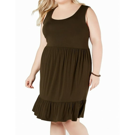 Style & Co Plus Size Ruffle Hem Sleeveless Dress Green 1X