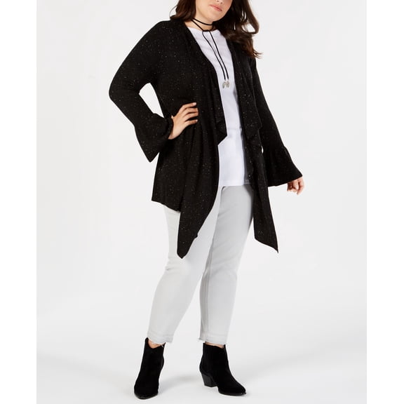 Style & Co Plus Size Ruffled Sleeve Open Front Cardigan Black 3X