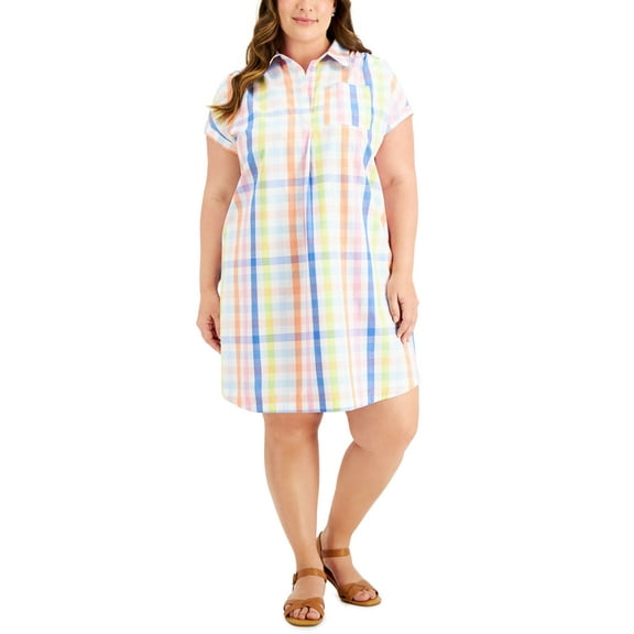 Style & Co Plus Size Shirtdress White Gingham 1X