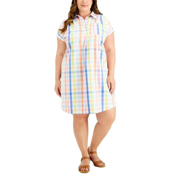 Style & Co Plus Size Shirtdress White Gingham 1X