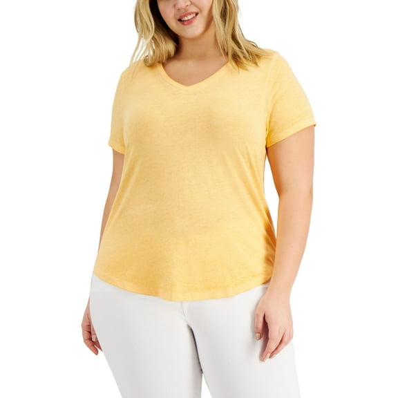 Style & Co Plus Size Solid Burnout T-Shirt Soft Sherbet 3X
