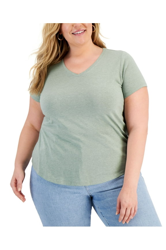 Style & Co Plus Size Solid Burnout T-Shirt Vine Green 1X