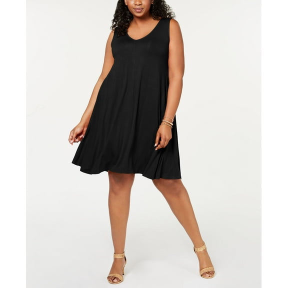 Style & Co Plus Size Solid Crisscross Back Dress Deep Black 2X