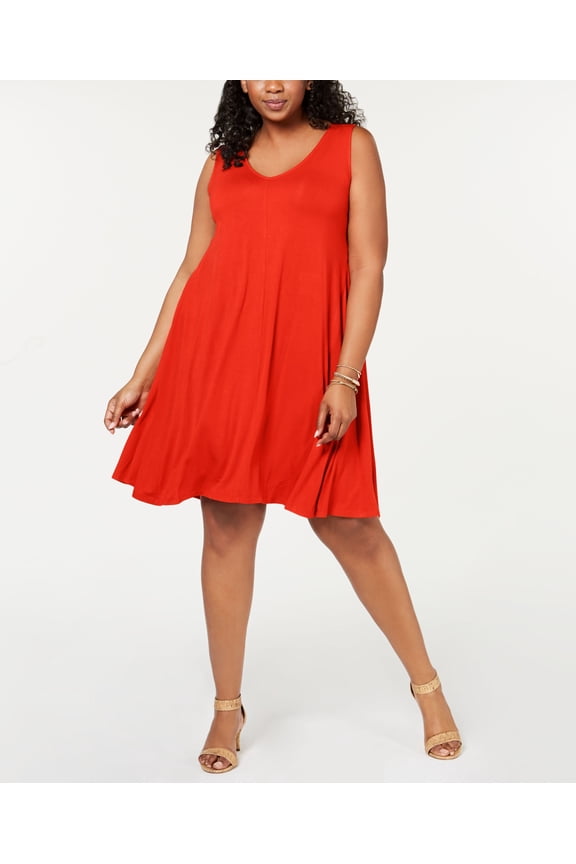 Style & Co Plus Size Solid Crisscross Back Dress Loving Red 2X