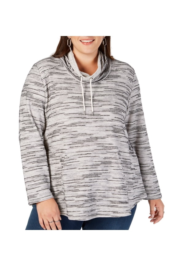 Style & Co Plus Size Space Dyed Cowl Neck Sweatshirt Ombre Black 2X