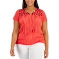 thumbnail image 1 of Style & Co Plus Size Split Neck Embroidered Top Red Sound Wave 1X, 1 of 1