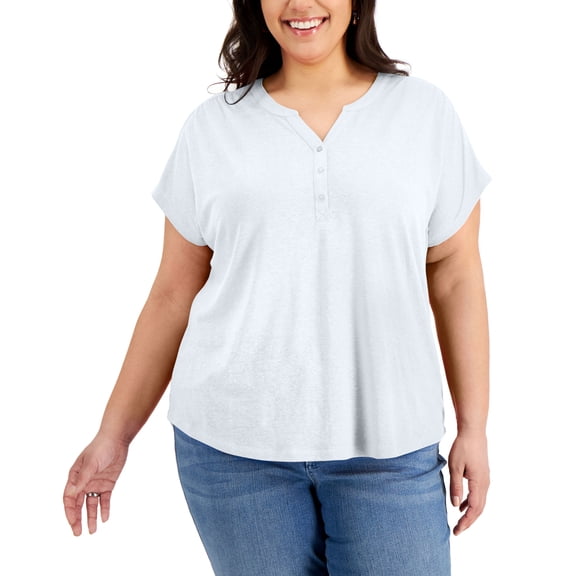 Style & Co Plus Size Split Neck Top Bright White 4X