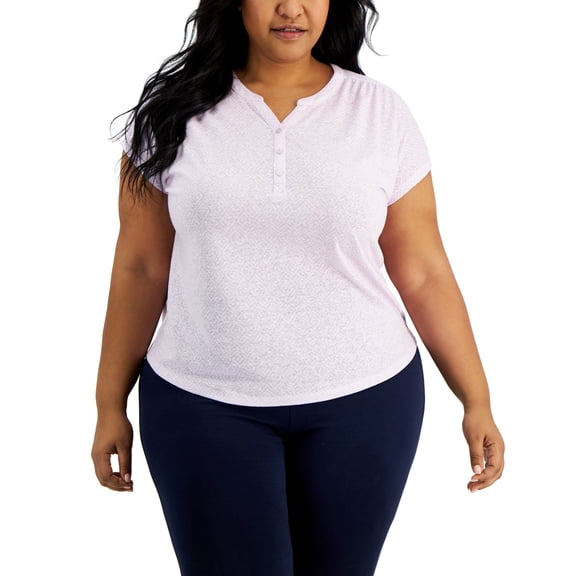 Style & Co Plus Size Split Neck Top Ikat Lavender 2X