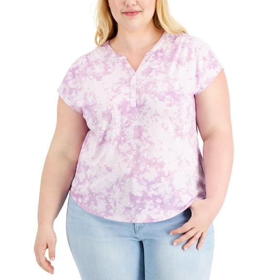 Style & Co Plus Size Split Neck Top Lavender Acid 2X