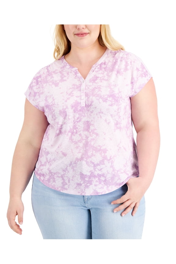 Style & Co Plus Size Split Neck Top Lavender Acid 3X