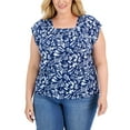 thumbnail image 1 of Style & Co Plus Size Square Neck Flutter Sleeve Top Blue Bar Blooms 1X, 1 of 1