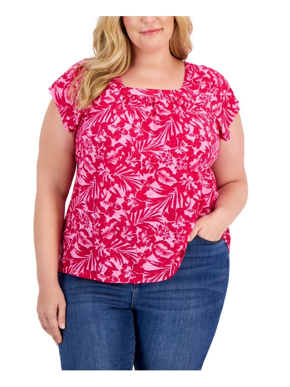 Style & Co Plus Size Square Neck Flutter Sleeve Top Sangria Wine 0X
