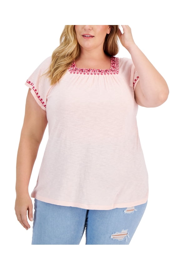 Style & Co Plus Size Square Neck Flutter Sleeve Top Soft Shell 0X