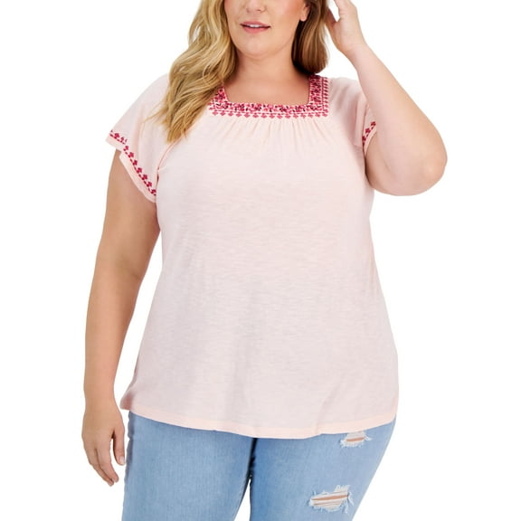 Style & Co Plus Size Square Neck Flutter Sleeve Top Soft Shell 2X