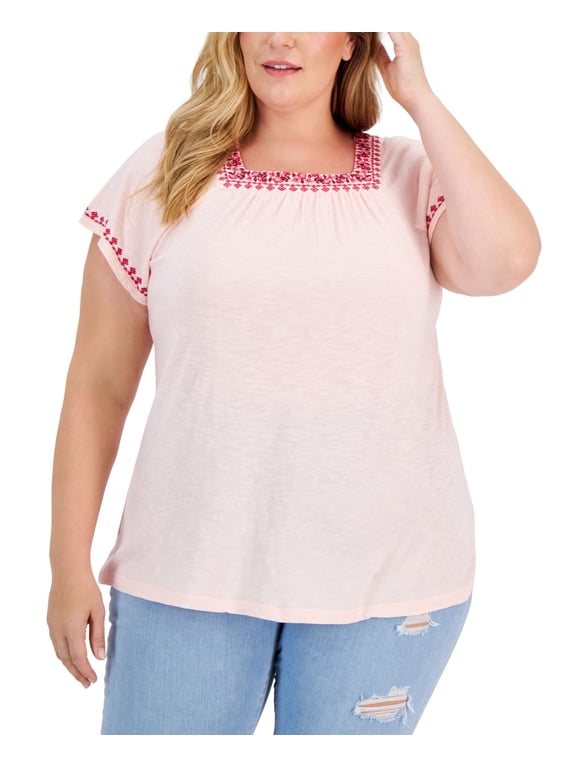 Style & Co Plus Size Square Neck Flutter Sleeve Top Soft Shell 2X