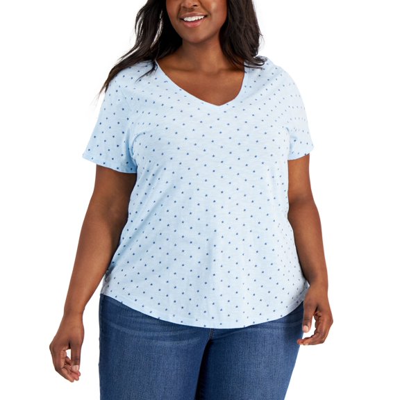 Style & Co Plus Size Star Print Classic V Neck Tee Lovely Star 0X