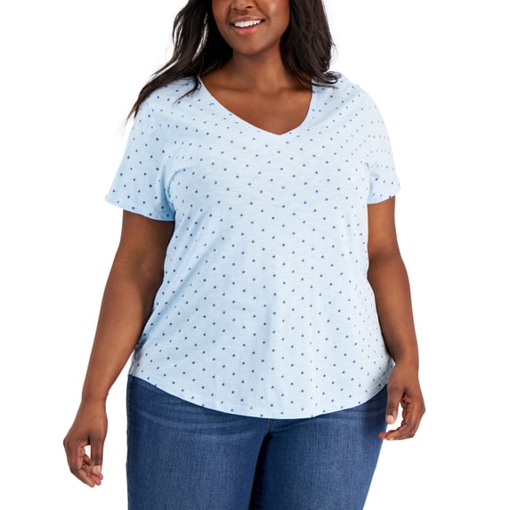 Style & Co Plus Size Star Print Classic V Neck Tee Lovely Star 0X